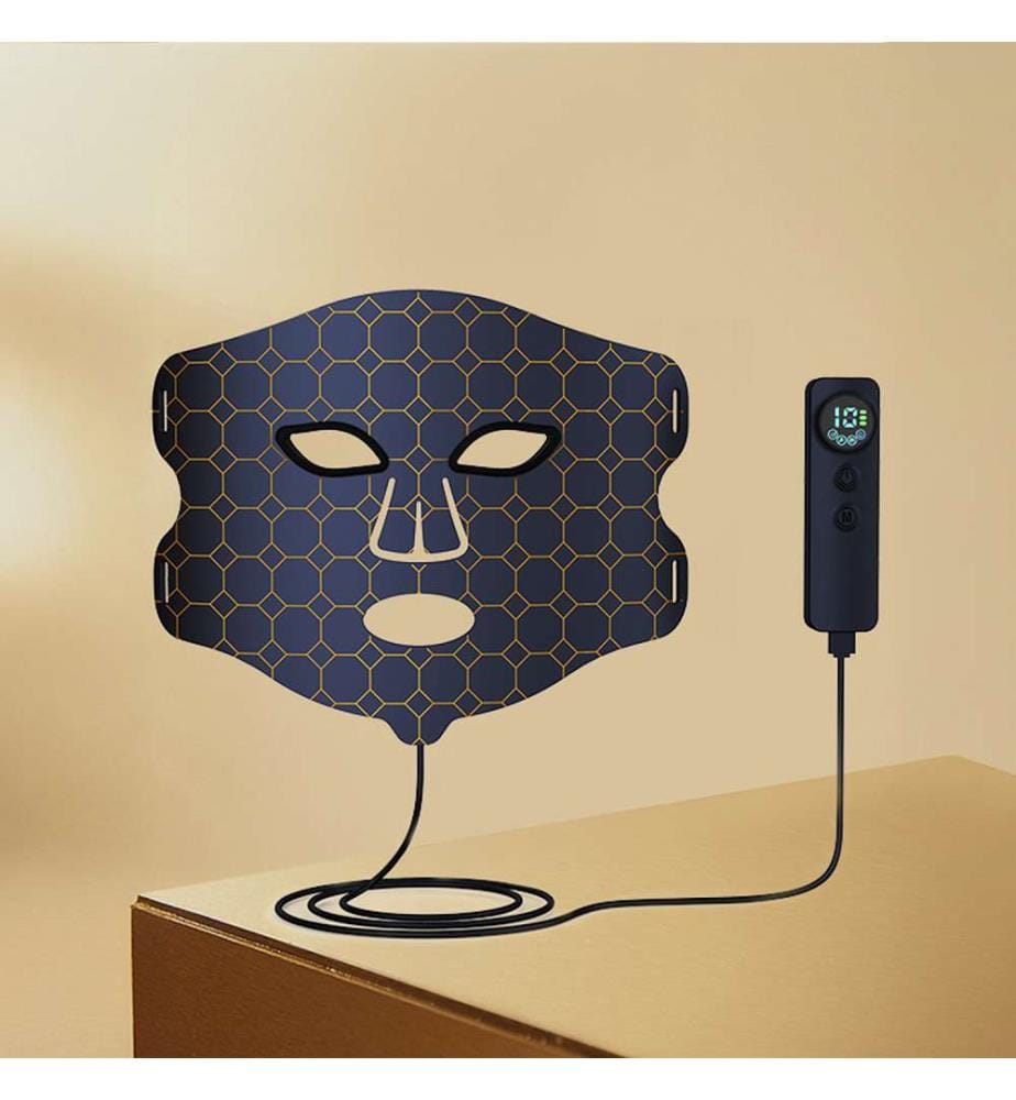 Masque facial de traitement par lumière LED, rajeunisseur de peau par vibration photonique Avec 4 modes d'utilisation et 3 niveaux de luminosité - Noir