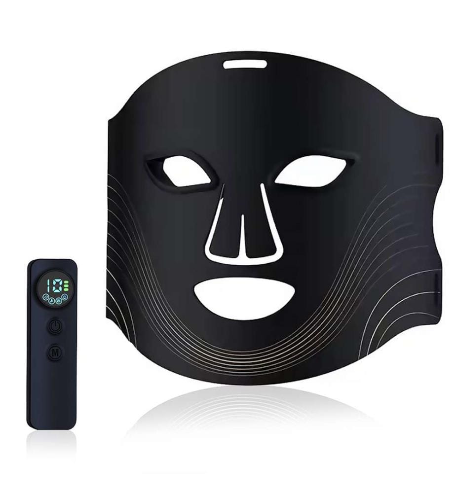 Masque de traitement facial à lumière LED avec 7 couleurs et 3 niveaux d'intensité lumineuse - Noir