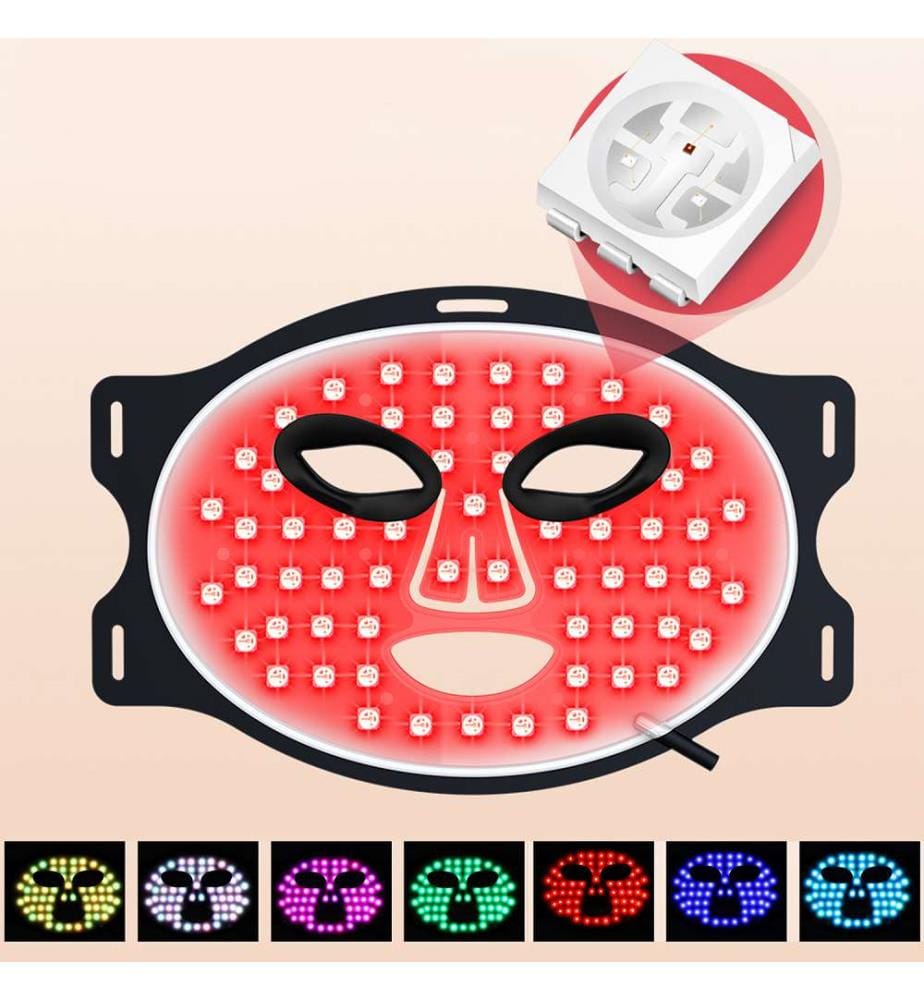 Masque de traitement facial à lumière LED avec 7 couleurs et 3 niveaux d'intensité lumineuse - Noir