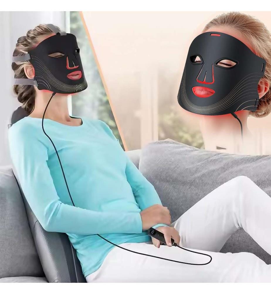 Masque de traitement facial à lumière LED avec 7 couleurs et 3 niveaux d'intensité lumineuse - Noir