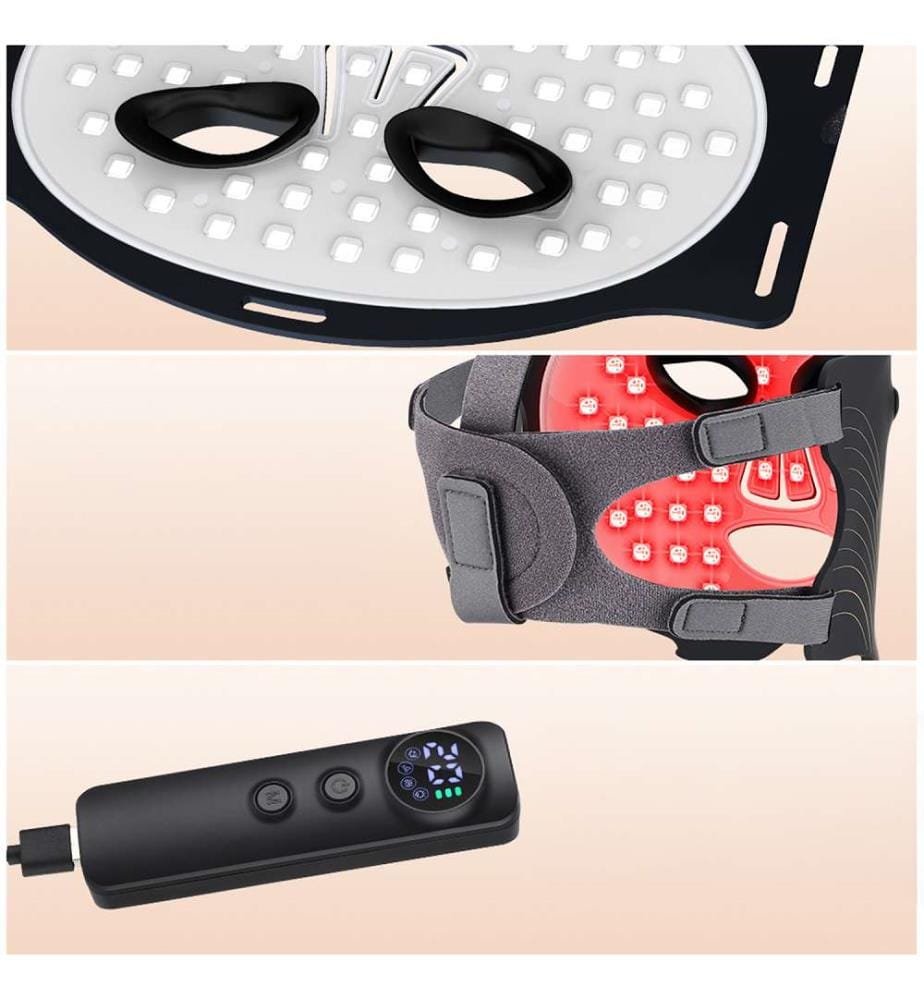 Masque de traitement facial à lumière LED avec 7 couleurs et 3 niveaux d'intensité lumineuse - Noir