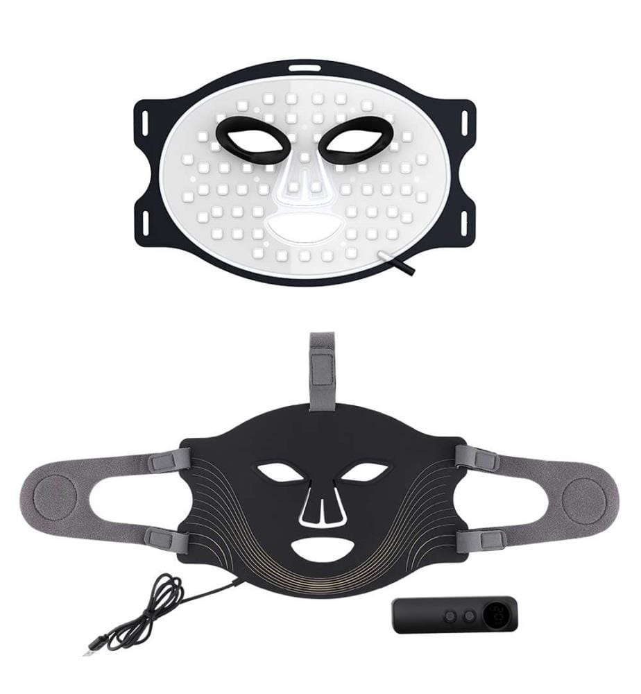 Masque de traitement facial à lumière LED avec 7 couleurs et 3 niveaux d'intensité lumineuse - Noir