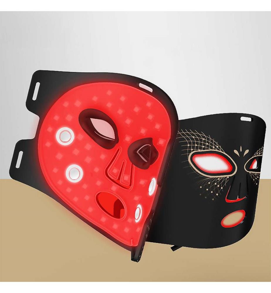 Masque de traitement facial à lumière LED avec fonction chauffante et 7 couleurs thérapeutiques - Noir