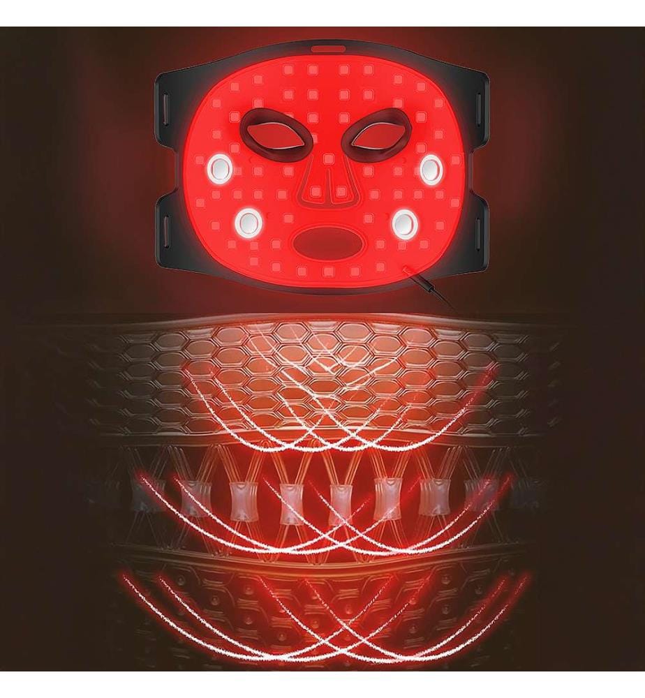Masque de traitement facial à lumière LED avec fonction chauffante et 7 couleurs thérapeutiques - Noir