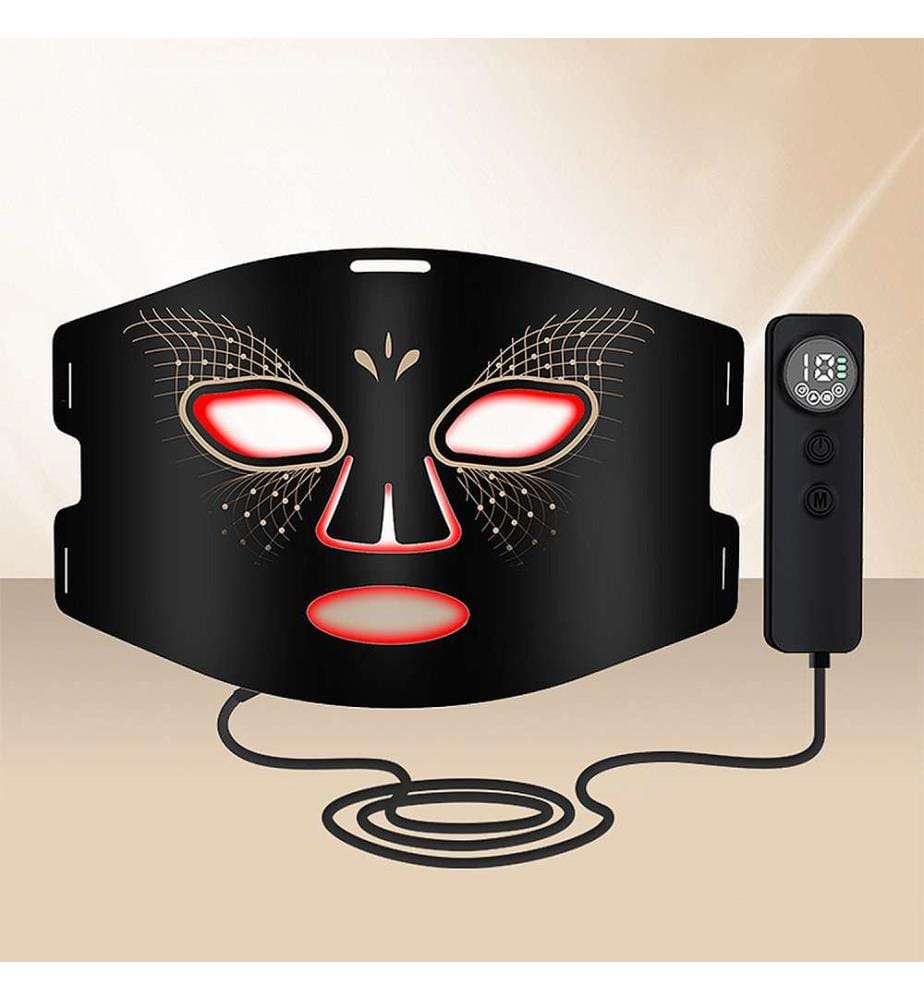 Masque de traitement facial à lumière LED avec fonction chauffante et 7 couleurs thérapeutiques - Noir