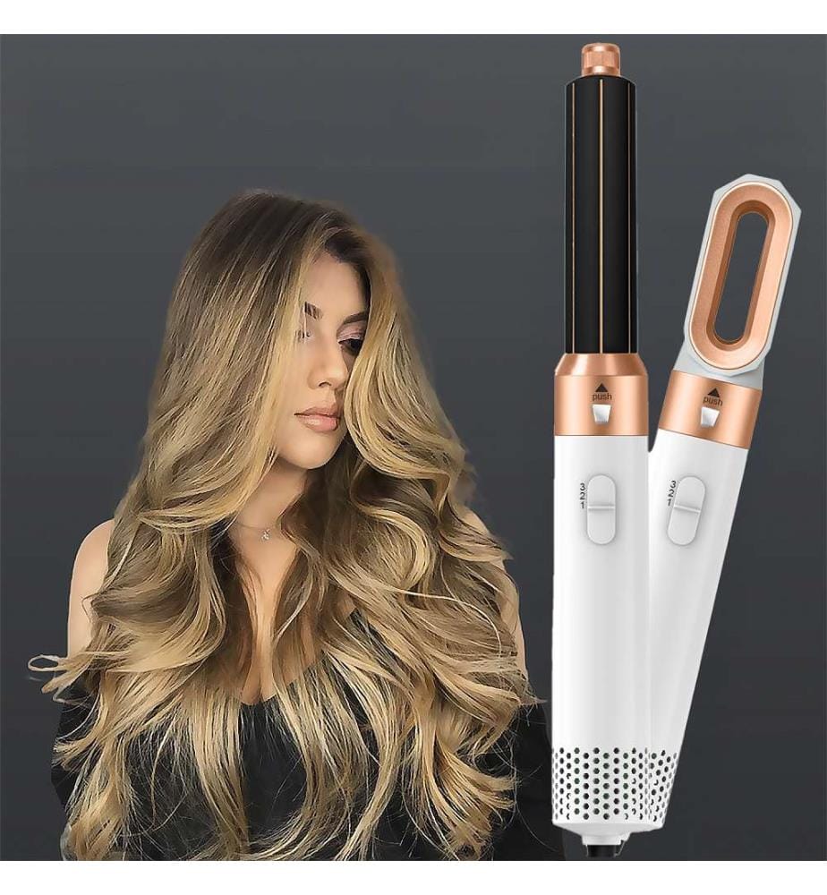 Sèche-cheveux 5 en 1, permet de lisser, sécher, boucler et bien plus encore Comprend un étui pour tout ranger et le rendre facile à transporter - Blanc