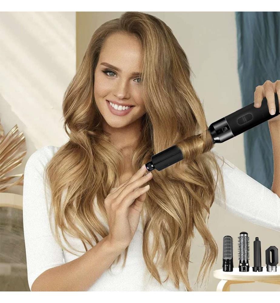 Sèche-cheveux 5 en 1, permet de lisser, sécher, boucler et bien plus encore Comprend un étui pour tout ranger et le rendre facile à transporter - Noir