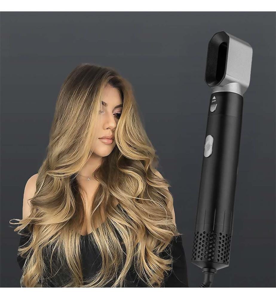 Sèche-cheveux 5 en 1, permet de lisser, sécher, boucler et bien plus encore Comprend un étui pour tout ranger et le rendre facile à transporter - Noir