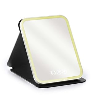 Miroir de maquillage pliable, avec lumière led froide, normale et chaude 5 niveaux d'intensité - Noir