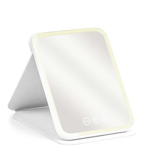 Miroir de maquillage pliable, avec éclairage led froid, normal et chaud 5 niveaux d'intensité - Blanc