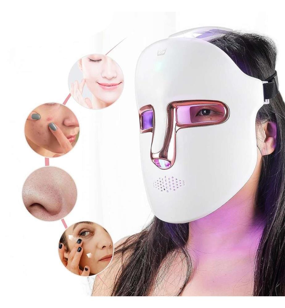 Masque photonique LED. Traitement par lumière 7 couleurs. Soin du visage, anti-âge, rajeunissement cutané - Blanc