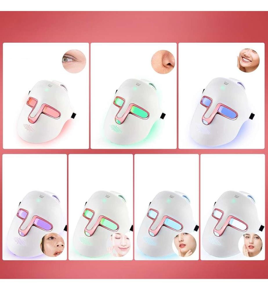 Masque photonique LED. Traitement par lumière 7 couleurs. Soin du visage, anti-âge, rajeunissement cutané - Blanc