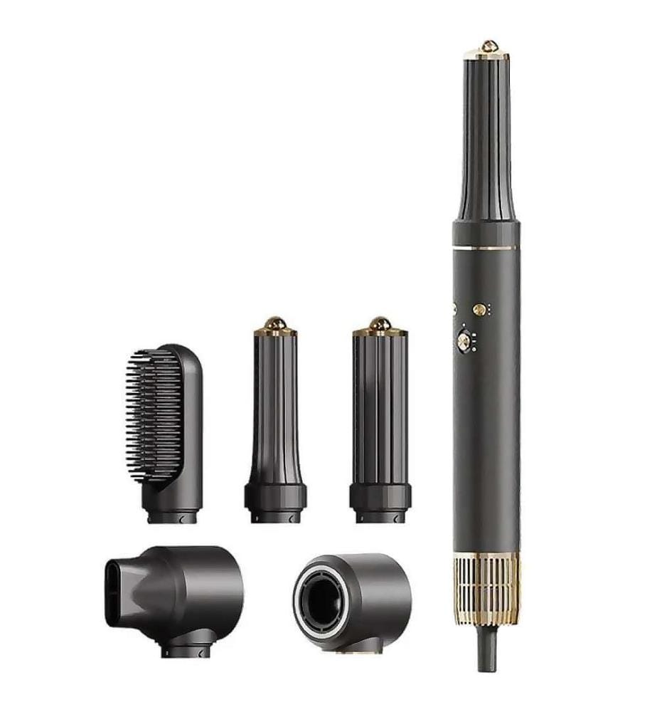 Station de beauté ionique professionnelle 5 en 1 : sèche-cheveux, fer à boucler et lisseur. Puissance : 1 300 W, 3 températures et 3 vitesses - Gris foncé