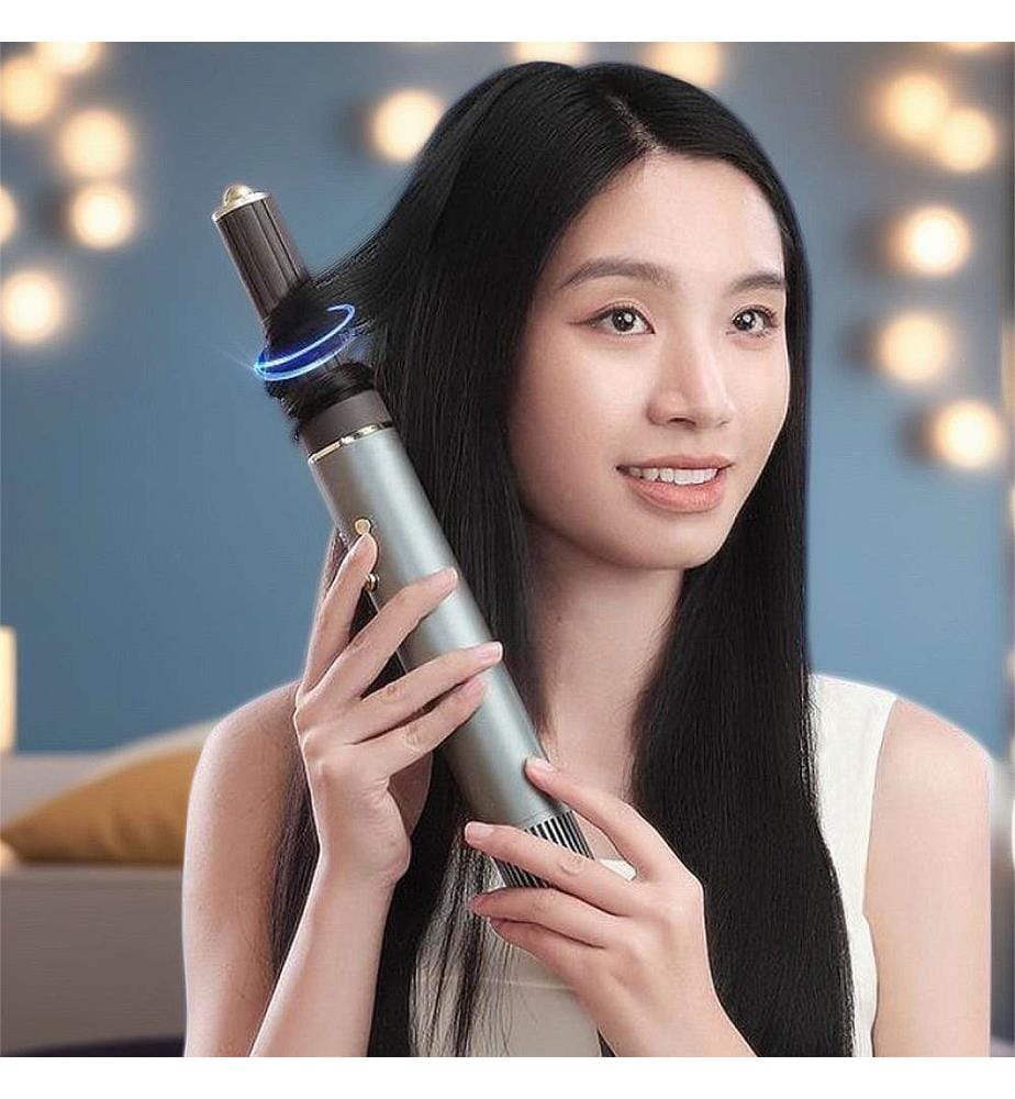 Station de beauté ionique professionnelle 5 en 1 : sèche-cheveux, fer à boucler et lisseur. Puissance : 1 300 W, 3 températures et 3 vitesses - Rose clair