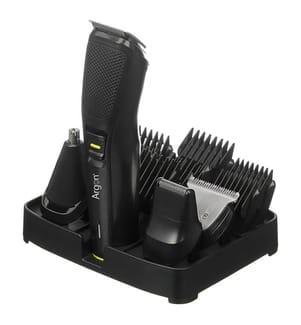 Tondeuse à cheveux avec support et 12 accessoires, batterie 600mAh - Noir