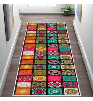 Tapis (80 x 250) - Blanc Orange Vert Jaune Fuchsia