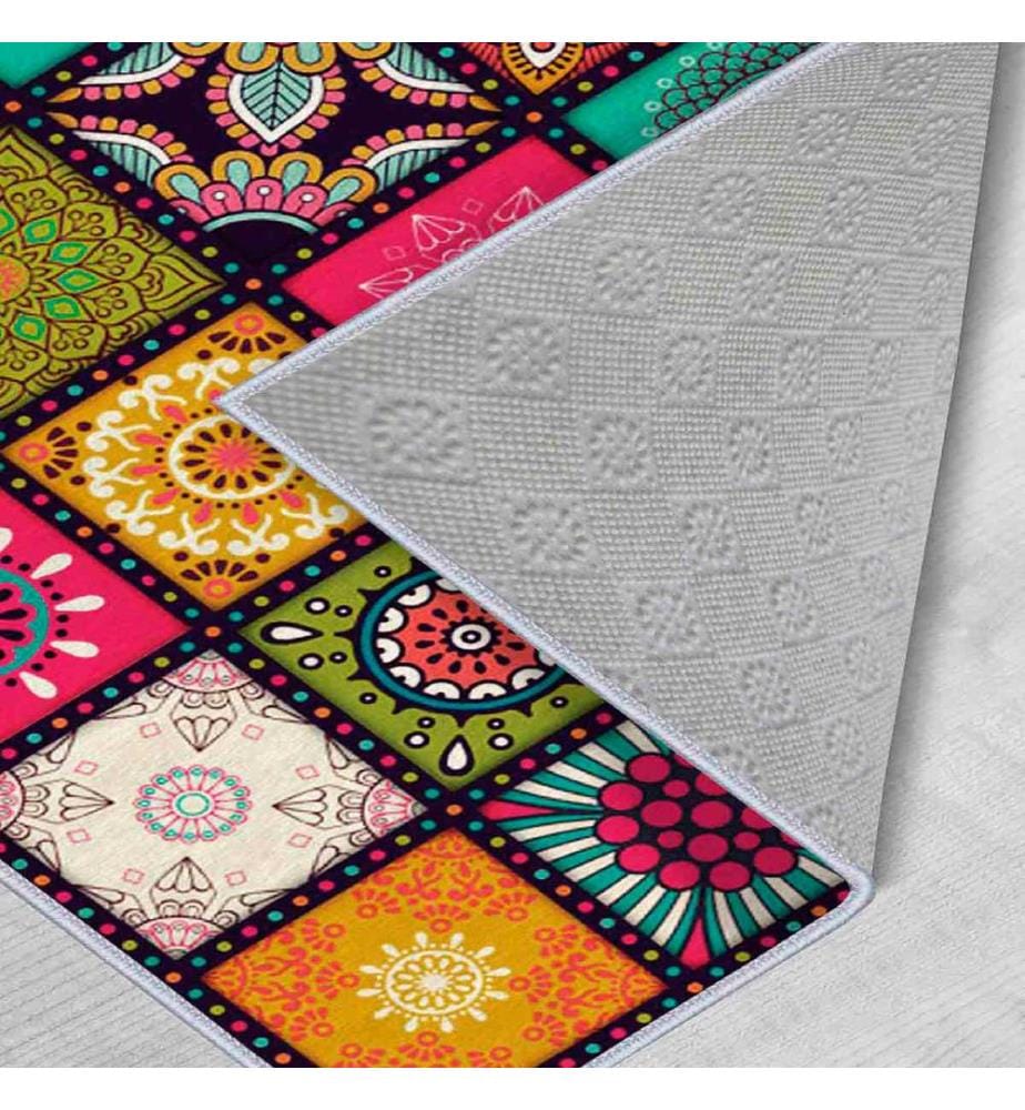 Tapis (80 x 250) - Blanc Orange Vert Jaune Fuchsia