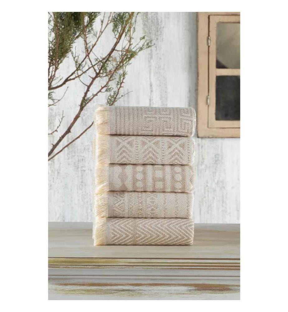 Ensemble de serviettes de toilette, 5 pièces, beige, coton