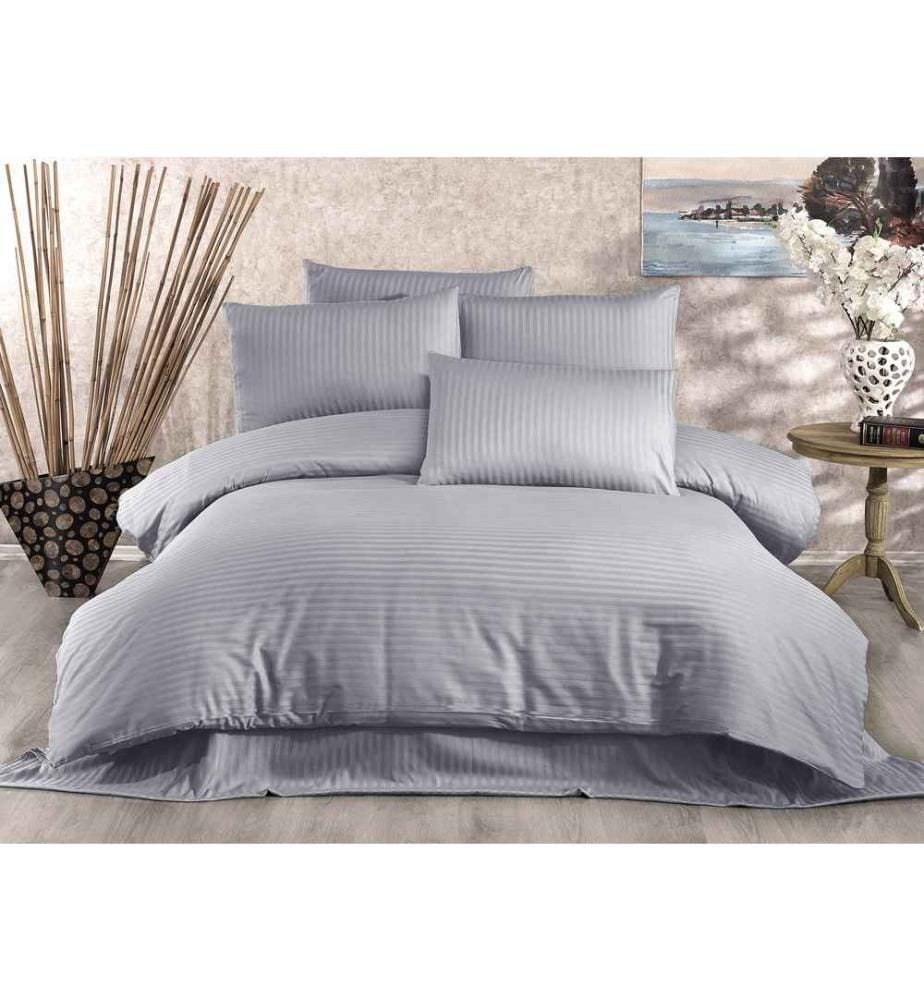 Ensemble de housses de couette Satin King, gris, satin de coton