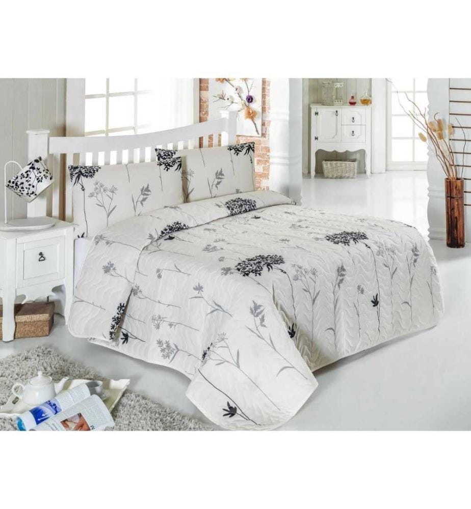 Ensemble de couvre-lits matelassés King, Gris Beige Noir, 65% Coton - 35% Polyester, Housse, -, Fibre, Garnissage,