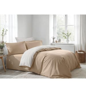 Ensemble de housse de couette double Ranforce - Beige Blanc