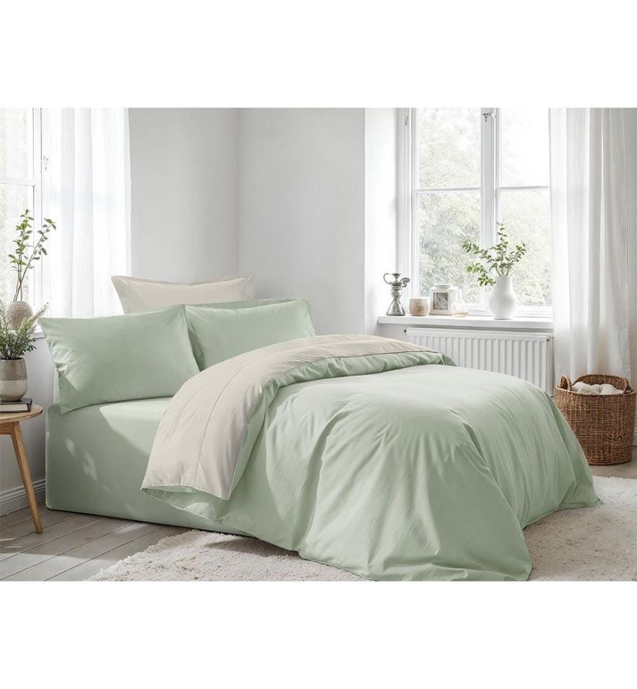 Ensemble de housse de couette double Ranforce - Vert clair, Crème