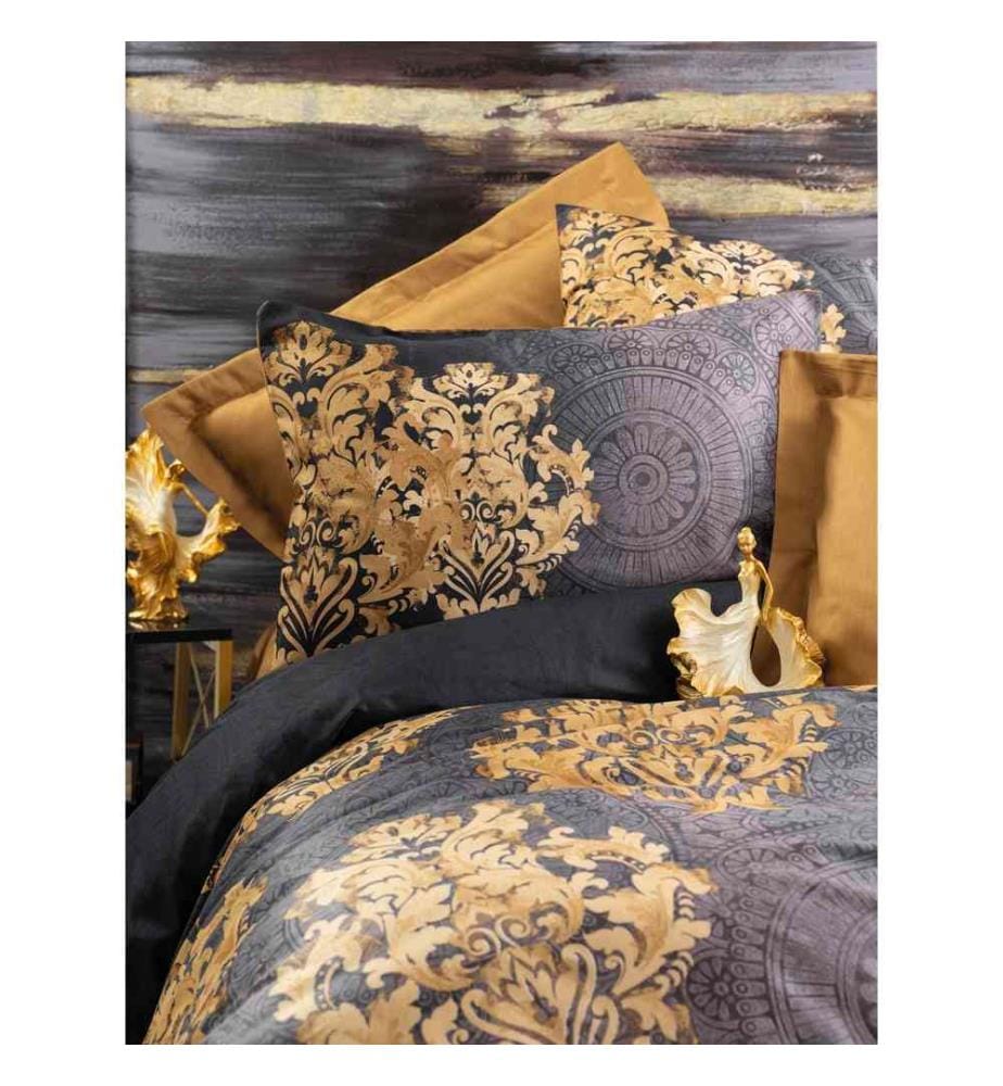 Satin King Quilt Cover Set - Anthracite / Beige