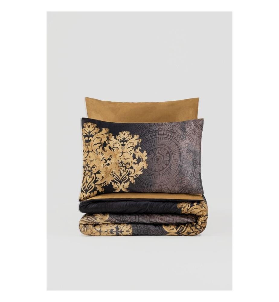 Satin King Quilt Cover Set - Anthracite / Beige