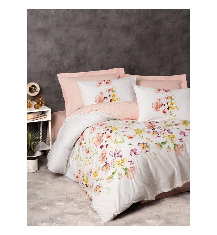 Parure de lit Super King Size - Saumon et blanc