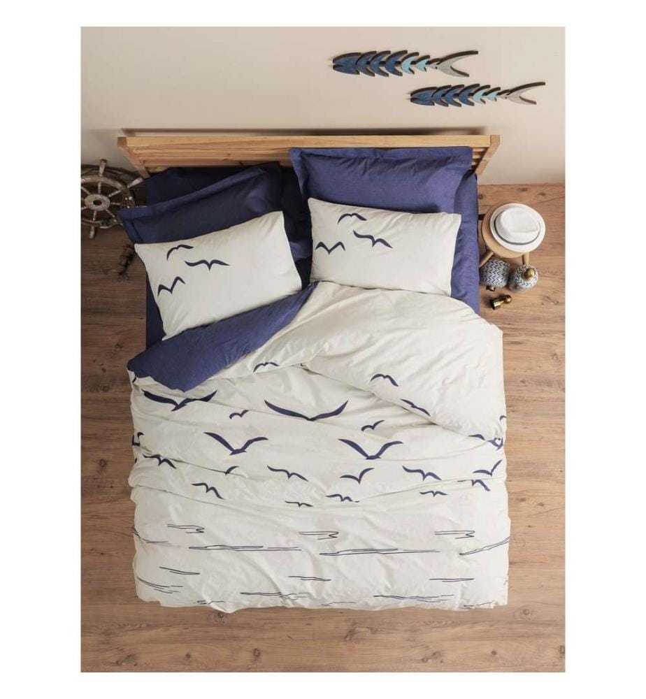 Ranforce Super King Quilt Cover Set - Dark Blue / White