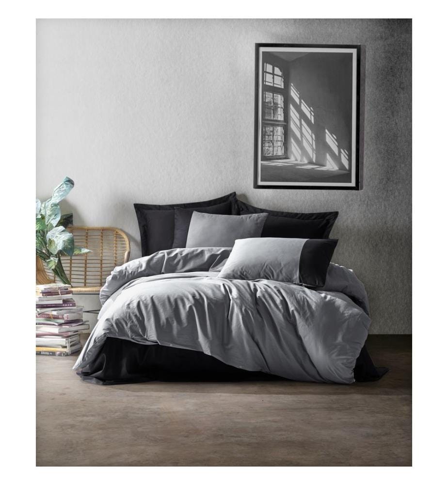Housse de couette Ranforce King - Gris et noir