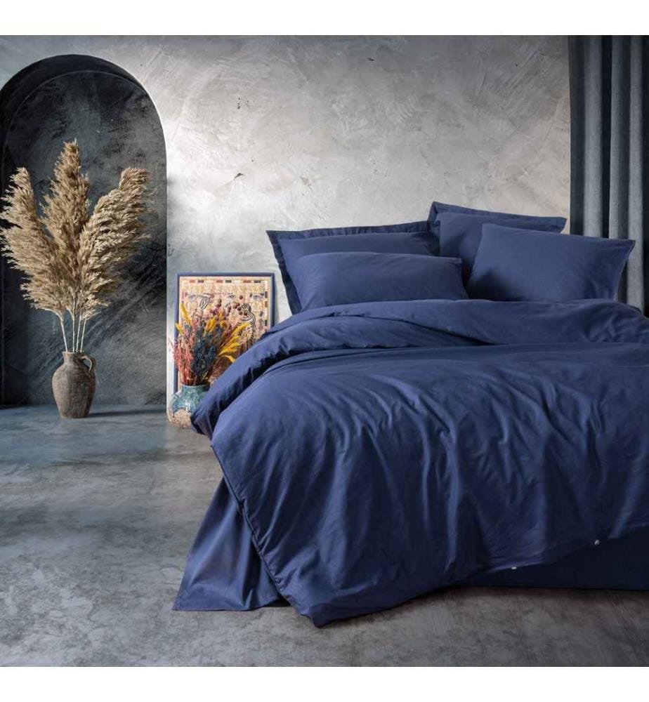 Ranforce King Quilt Cover Set, Dark Blue, 100% Cotton Ranforce
