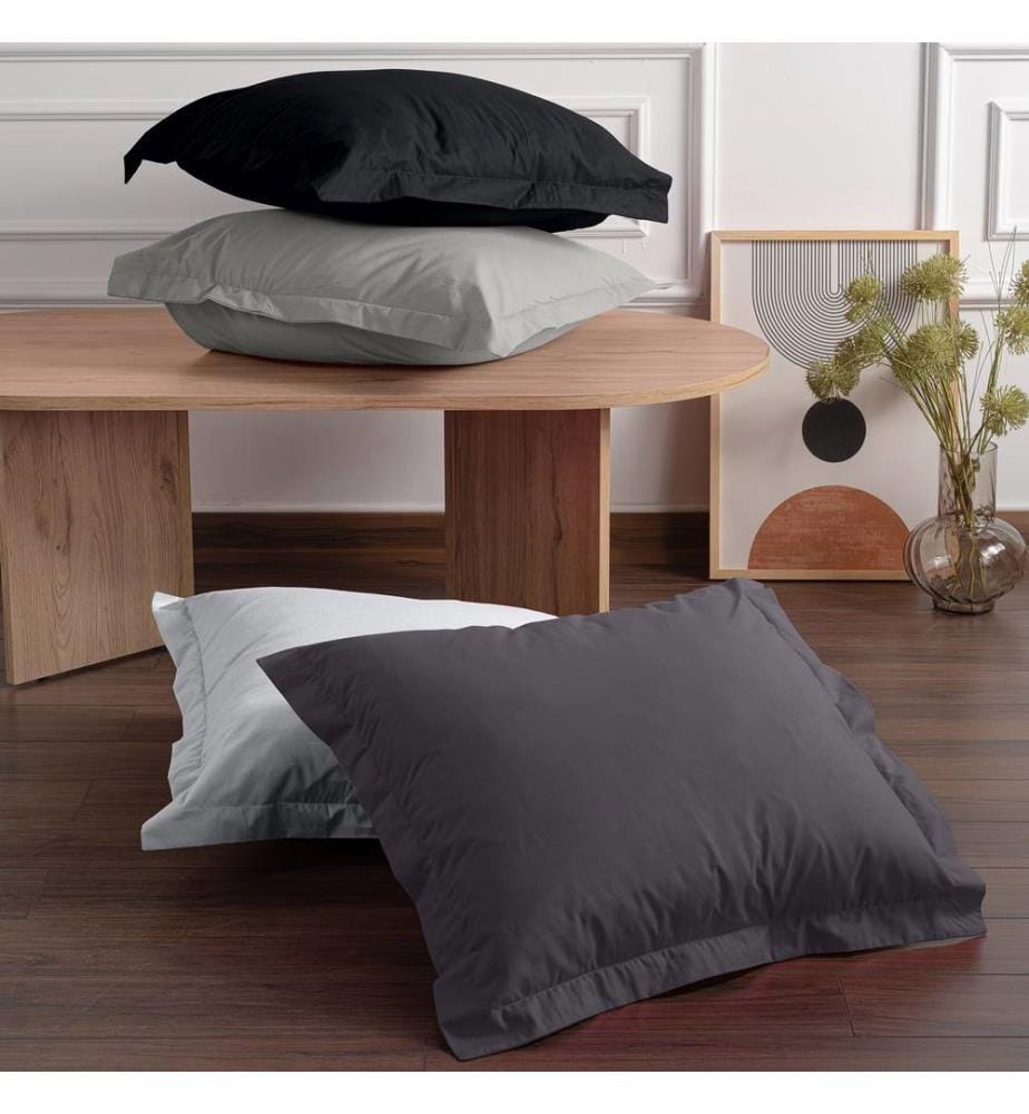 Taie d'oreiller Oxford (2 pièces) 60 x 60 cm Tonne Grise - Blanc