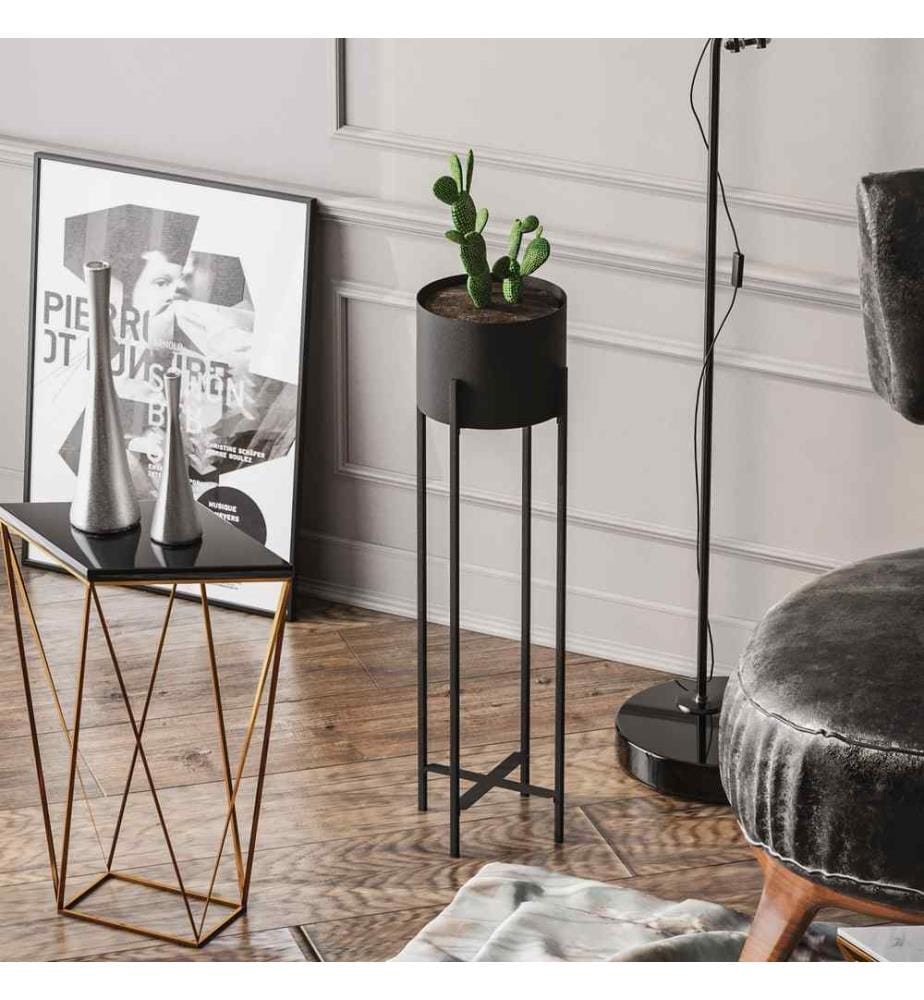 Pot décoratif, noir, 100% métal
