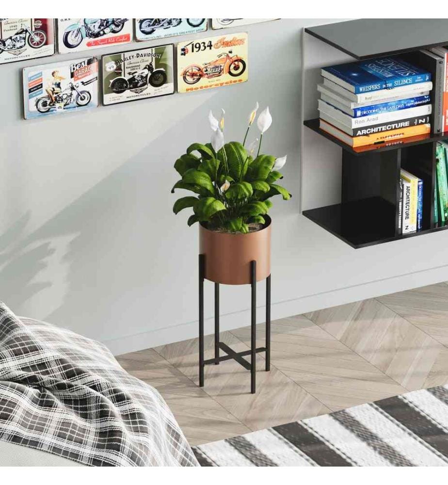 Pot décoratif, noir, cuivre, 100% métal