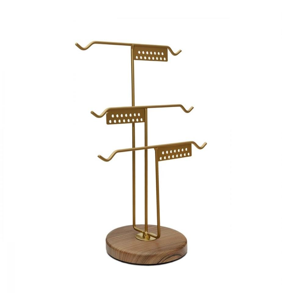 Organisateur de stand de bijoux, doré, corps en métal - base en bois