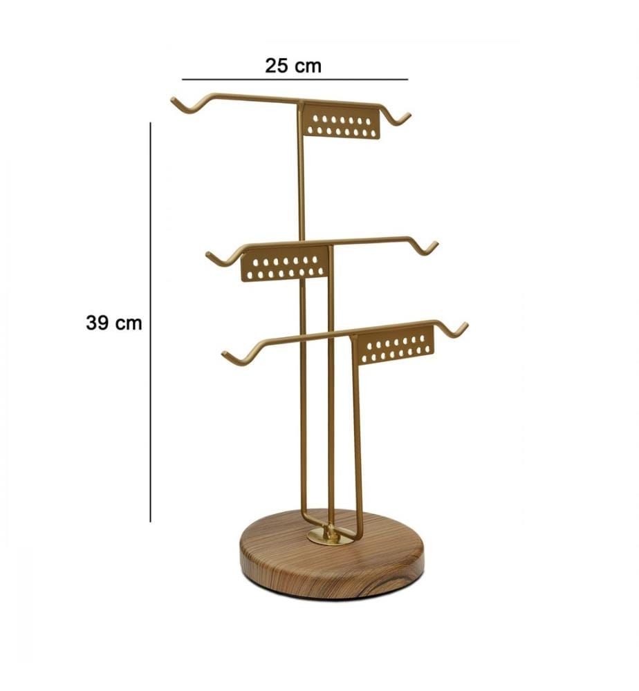 Organisateur de stand de bijoux, doré, corps en métal - base en bois