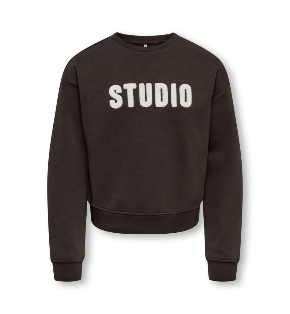 Sweat oversize col rond brodé - Brun café