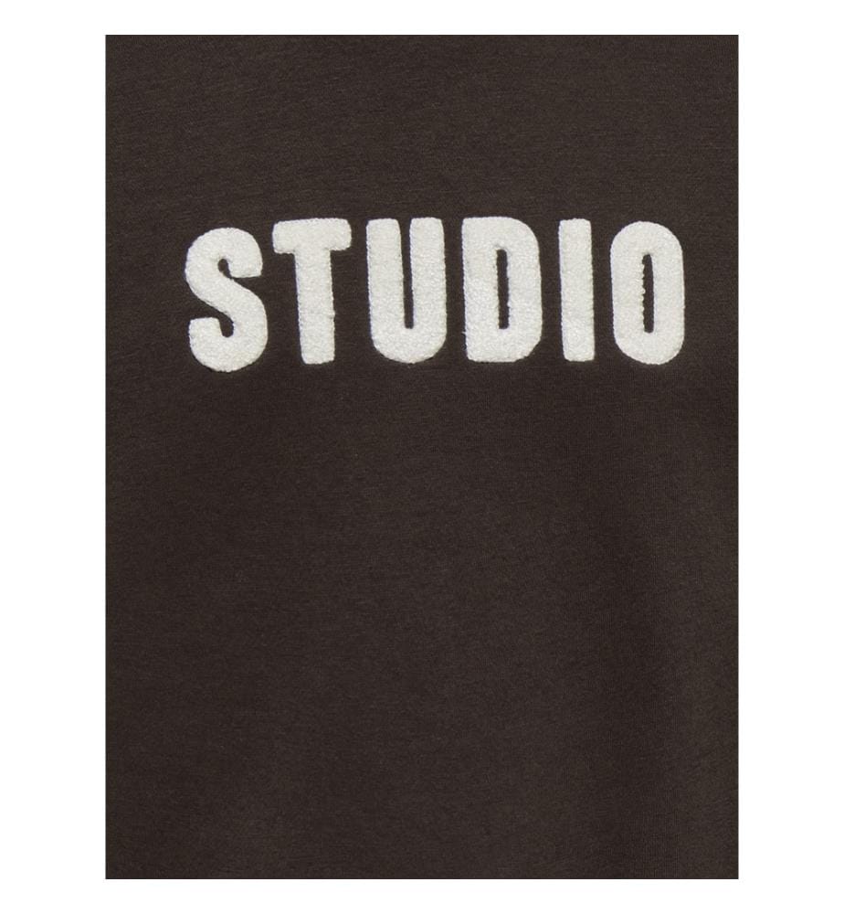 Sweat oversize col rond brodé - Brun café