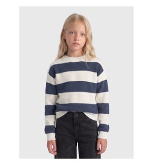 Gestreifter Strickpullover – Weiss / Vintage-Indigo