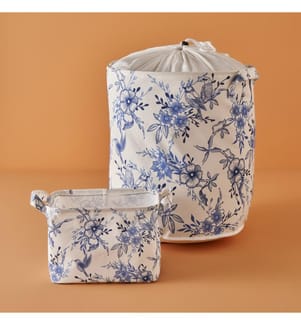 Panier à linge Bleu Blanc 2 pièces 36x40 cm - Bleu