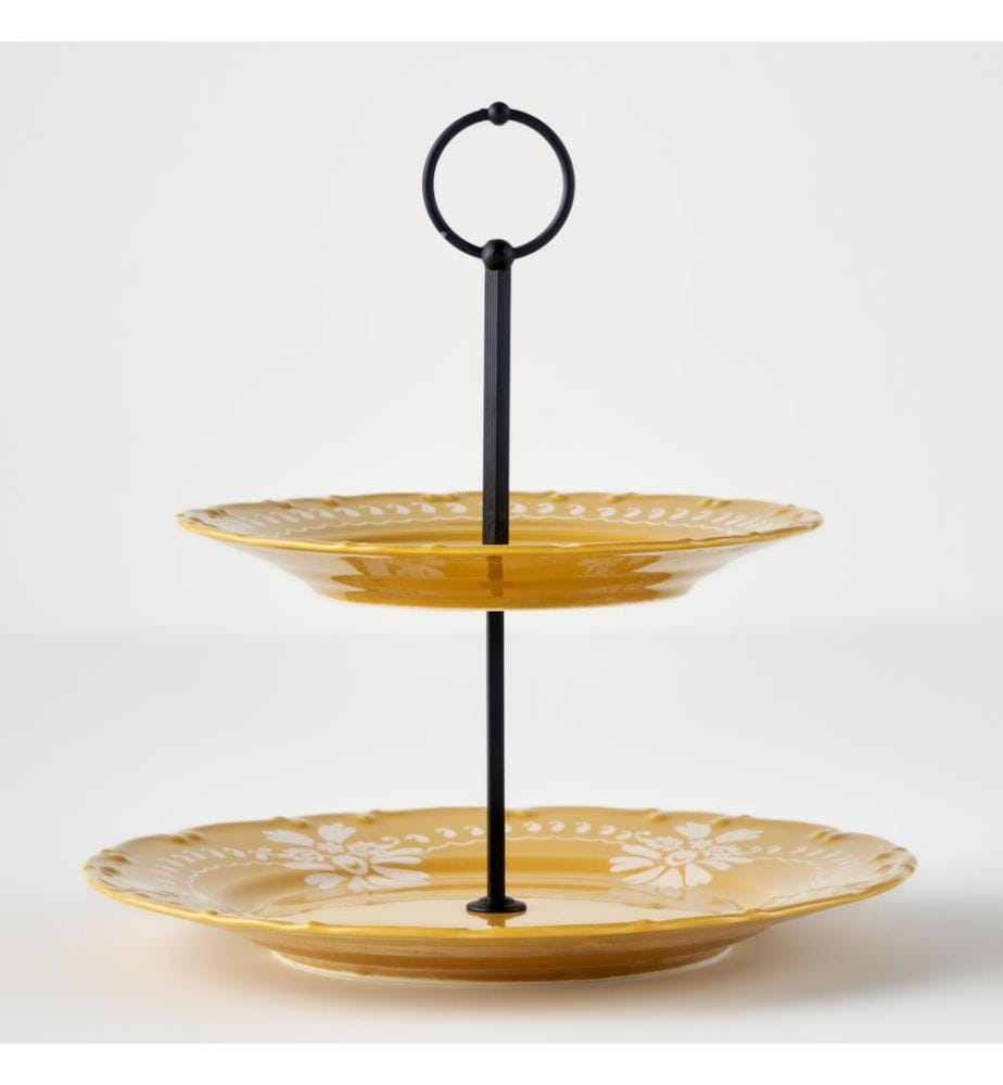 Indian 2-Tiered Cookie Stand - Mustard