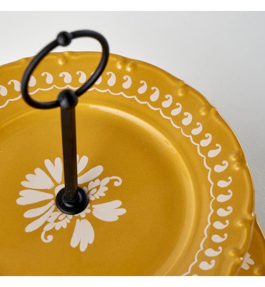Indian 2-Tiered Cookie Stand - Mustard