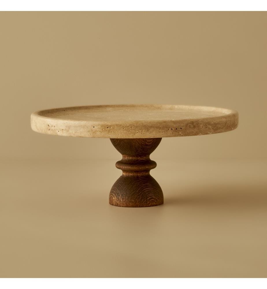 Alzata per dolci in travertino Efeso 25 cm - Naturale