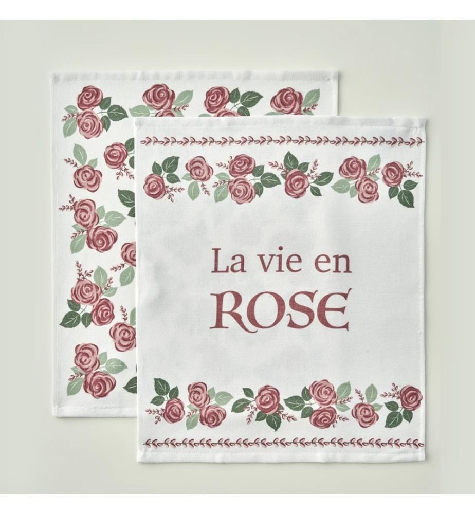 Chiffon de séchage à motif de roses (lot de 2) - Crème