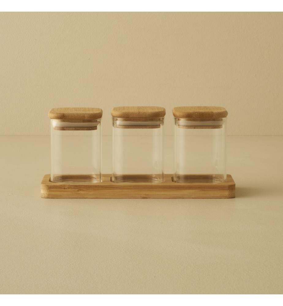 Set de pots à épices Alice 3 pièces avec couvercle bambou 21,8x7,8x9,4 cm - Naturel