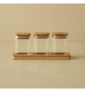 Set de pots à épices Alice 3 pièces avec couvercle bambou 21,8x7,8x9,4 cm - Naturel