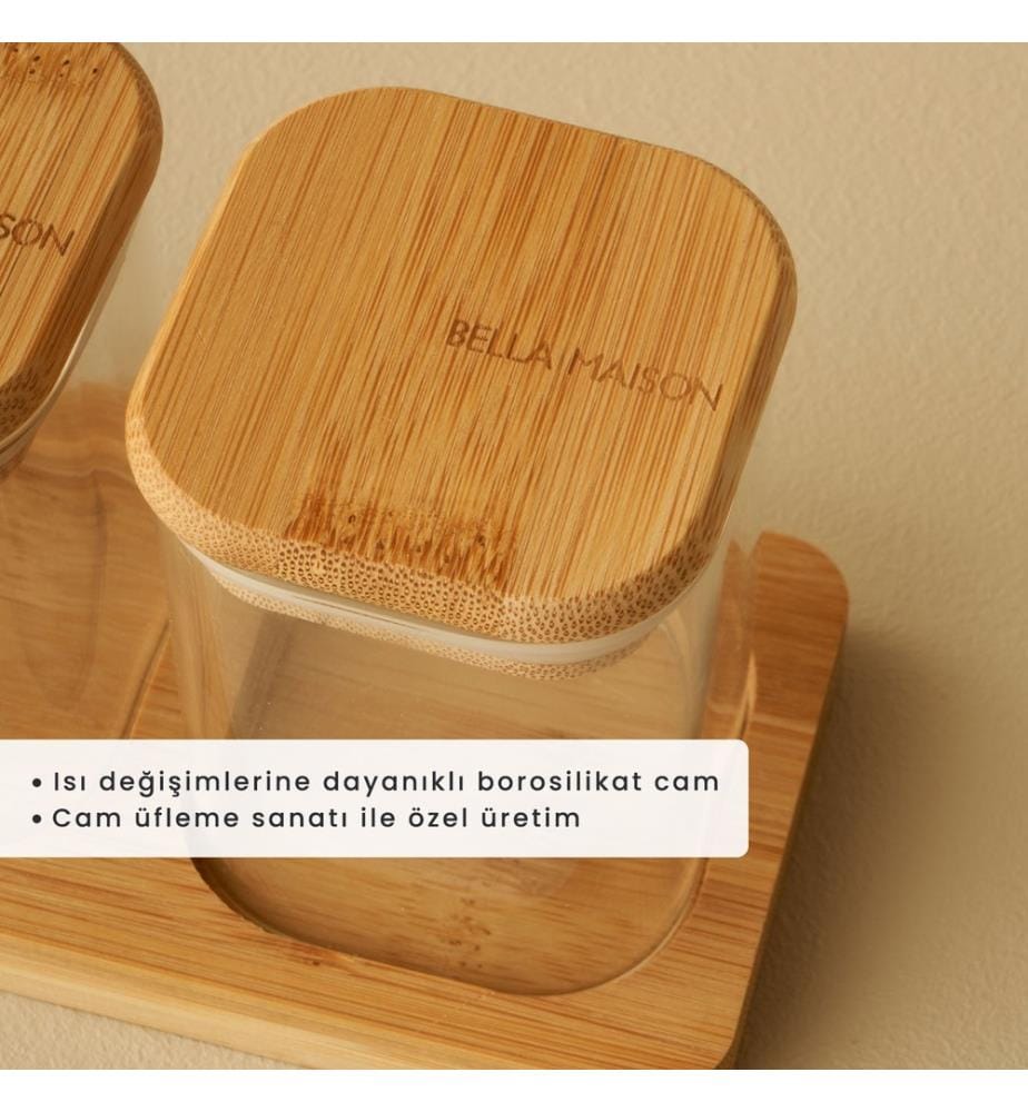 Set de pots à épices Alice 3 pièces avec couvercle bambou 21,8x7,8x9,4 cm - Naturel