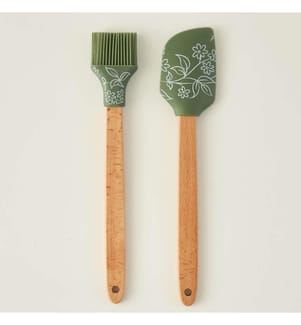Set de préparation 2 pièces en silicone Floral - Kaki