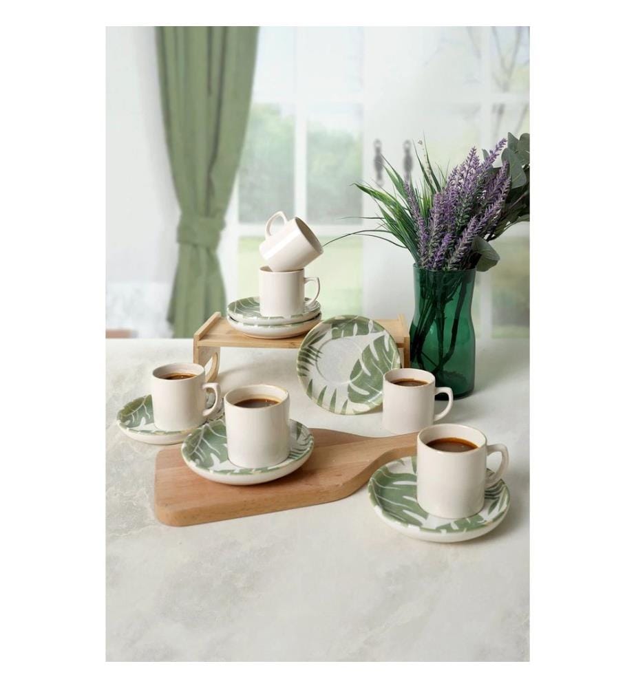 Set of 12 coffee serving pieces - White and green